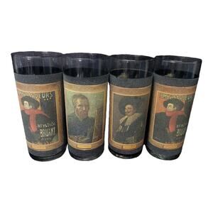 Vintage Jim Bean Black Frosted Libbey Highball Glasses Impressionist Artists